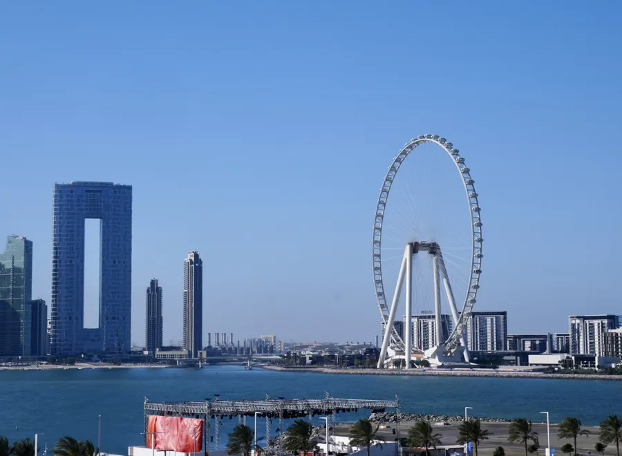 Ain Dubai observation wheel and Bluewaters Island skyline across the water